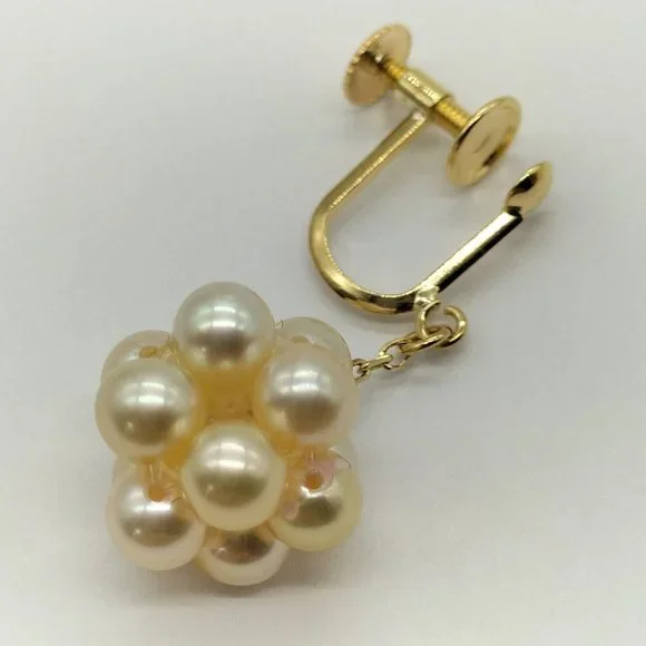 100% Authentic Jewelry Earring 2 set Pearl Yellow Gold - Picture 4 of 9